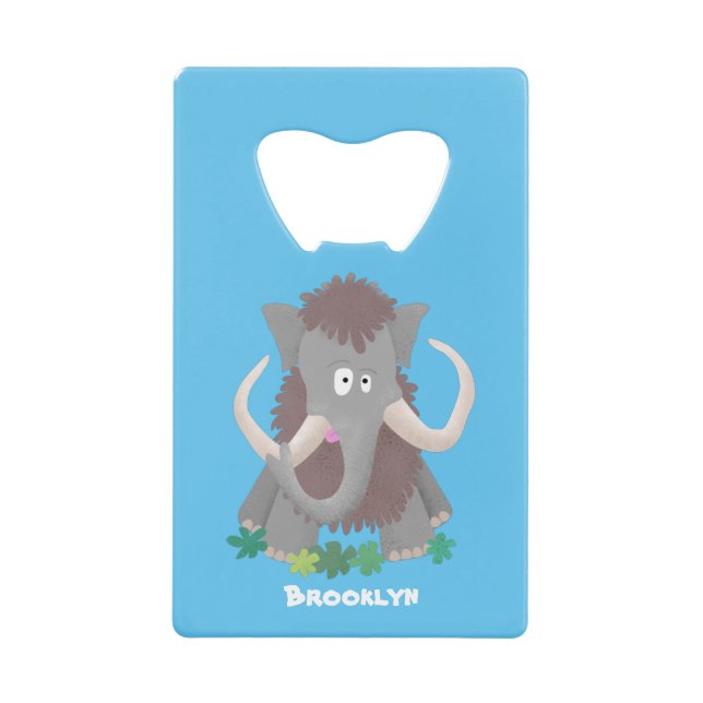 Funny woolly mammoth cartoon illustration credit card bottle opener (Front)