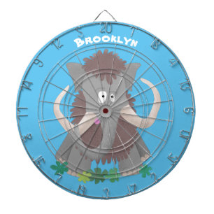 Funny woolly mammoth cartoon illustration dartboard