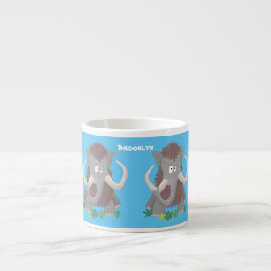 Funny woolly mammoth cartoon illustration espresso cup