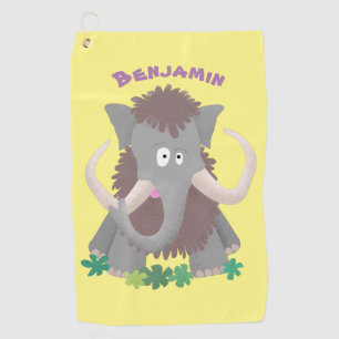 Funny woolly mammoth cartoon illustration  golf towel