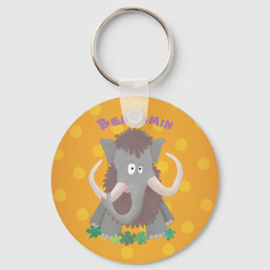 Funny woolly mammoth cartoon illustration keychain