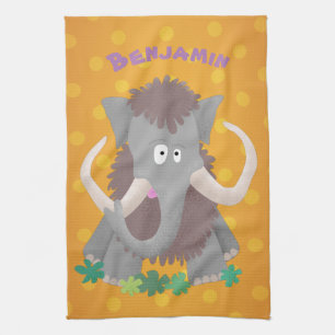 Funny woolly mammoth cartoon illustration kitchen towel