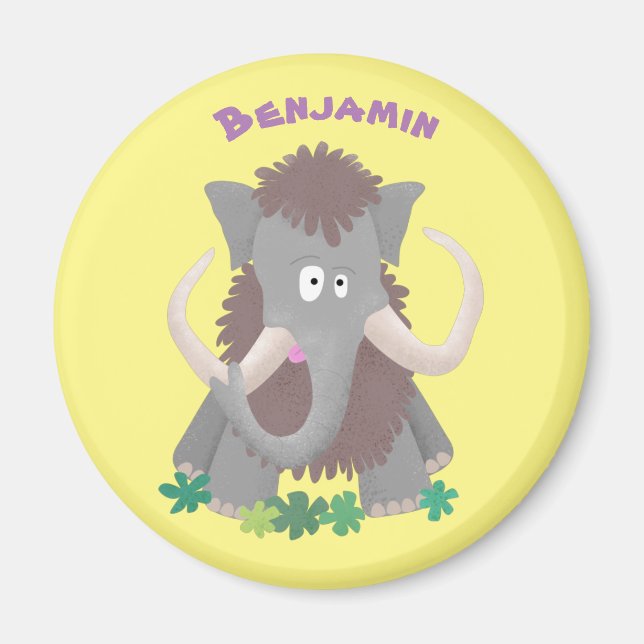 Funny woolly mammoth cartoon illustration magnet (Front)