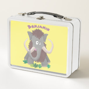 Funny woolly mammoth cartoon illustration metal lunch box