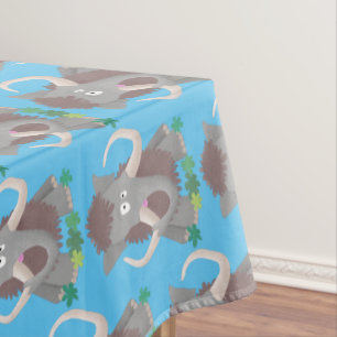 Funny woolly mammoth cartoon illustration tablecloth
