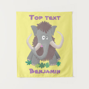 Funny woolly mammoth cartoon illustration  tapestry