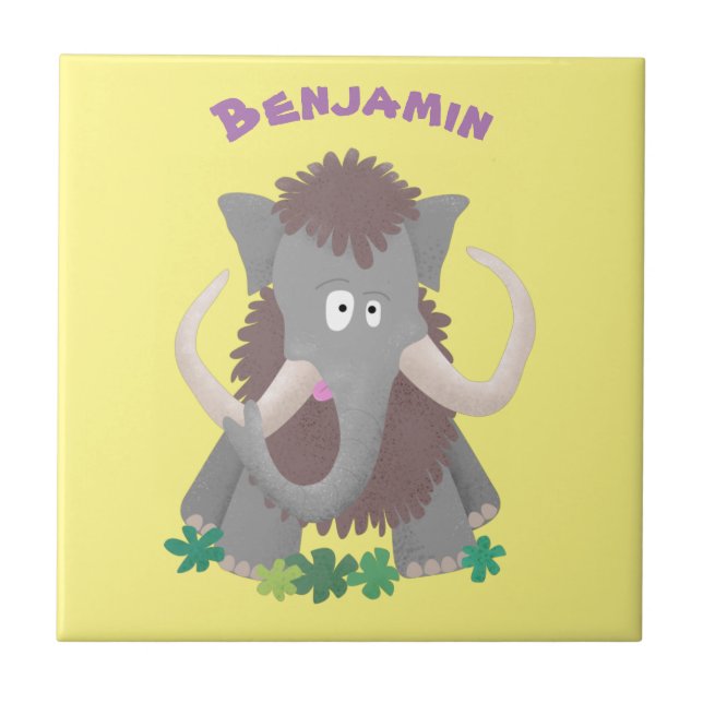 Funny woolly mammoth cartoon illustration tile (Front)