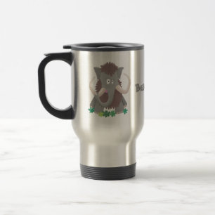 Funny woolly mammoth cartoon illustration travel mug