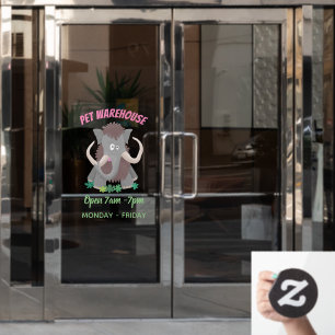 Funny woolly mammoth cartoon illustration window cling