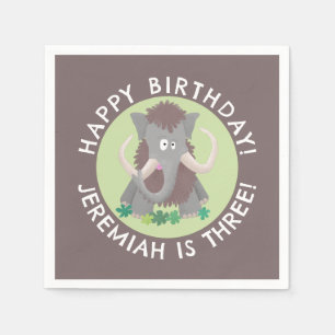 Funny woolly mammoth cartoon personalized birthday napkin