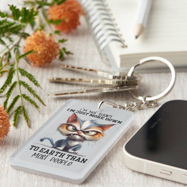 Funny word art cat short keychain (Front Right)