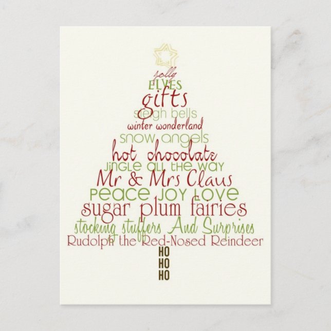 Funny Word Christmas Wishes Tree Postcard (Front)