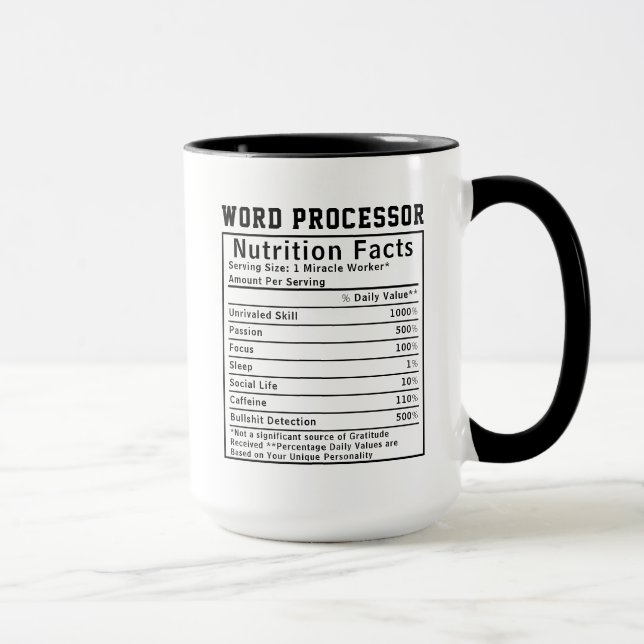 Funny Word Processor Nutrition Facts Office Admin  Mug (Right)