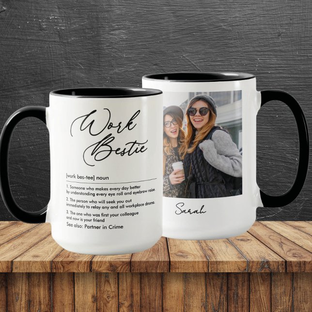 Funny Work Bestie Definition Custom Photo & Name Mug (Creator Uploaded)