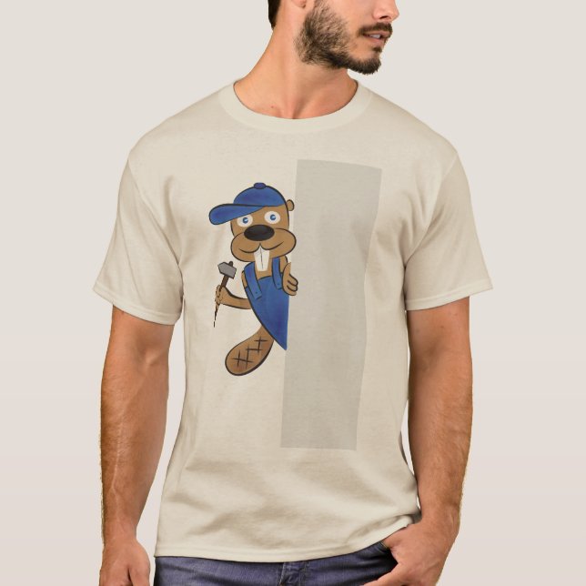 Funny Working Beaver Graphic Tee - Cute Cartoon  (Front)