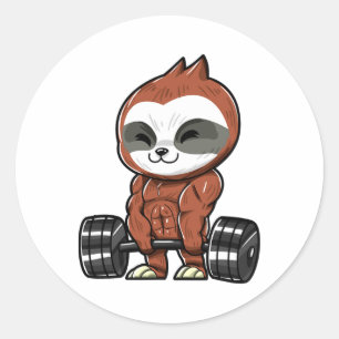 Funny Workout Gym Sloth Fitness Bodybuilding Classic Round Sticker