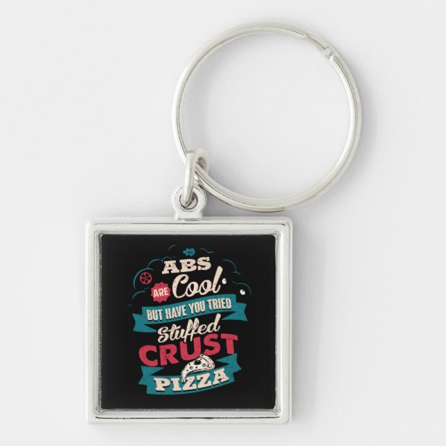 Funny Workout Humour, Abs vs Pizza, Bulking Novelt Keychain (Front)