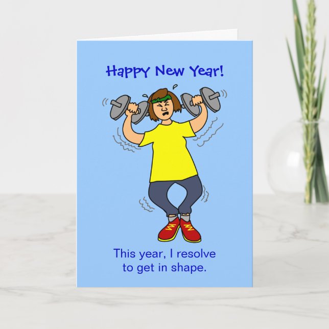 Funny Workout Resolution Cartoon New Years Card (Front)