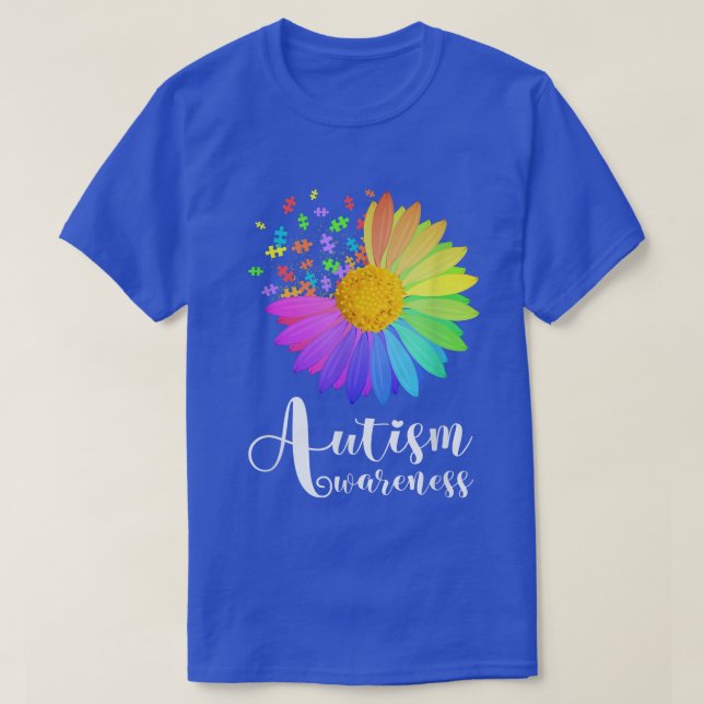 Funny World Autism Awareness Day Puzzle SunFlower  T-Shirt (Design Front)