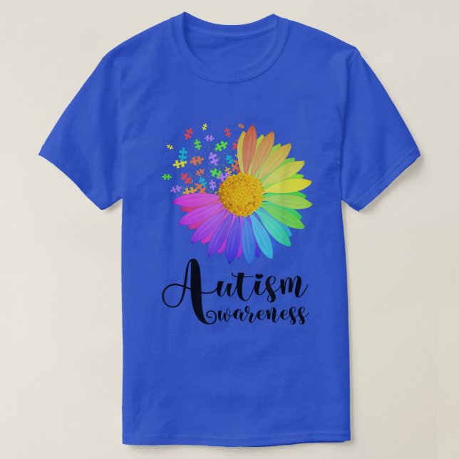 Funny World Autism Awareness Day Puzzle SunFlower  T-Shirt (Design Front)