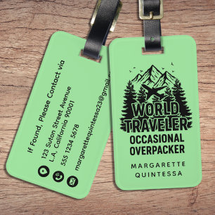 Funny World Traveler Humor Airplane Mint Green Luggage Tag