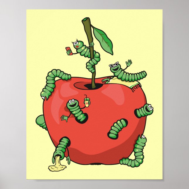 Funny worms in the apple poster (Front)
