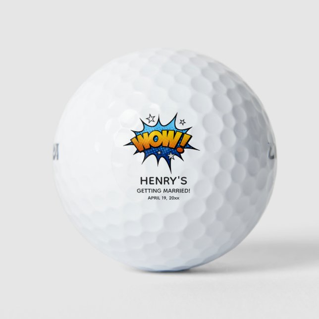 Funny Wow Bachelor Party Wedding Favour Golf Balls (Front)