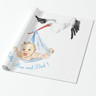 Funny Wrapping Paper Stork Carrying Baby Your Text