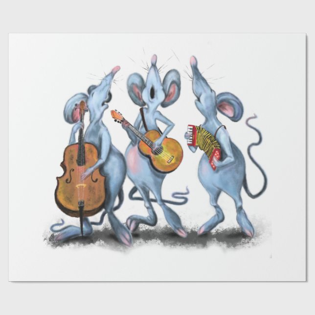 Funny Wrapping Paper with Musical Mouse Band (Flat)