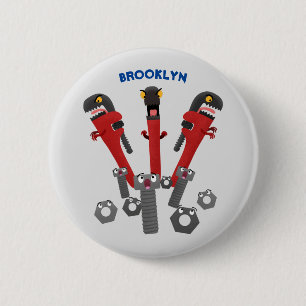 Funny wrench monster tools humour cartoon 2 inch round button