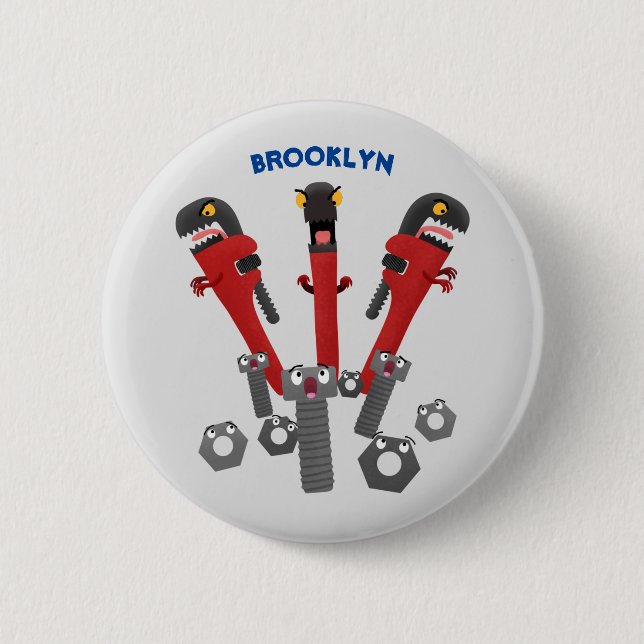 Funny wrench monster tools humour cartoon 2 inch round button (Front)