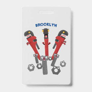 Funny wrench monster tools humour cartoon badge