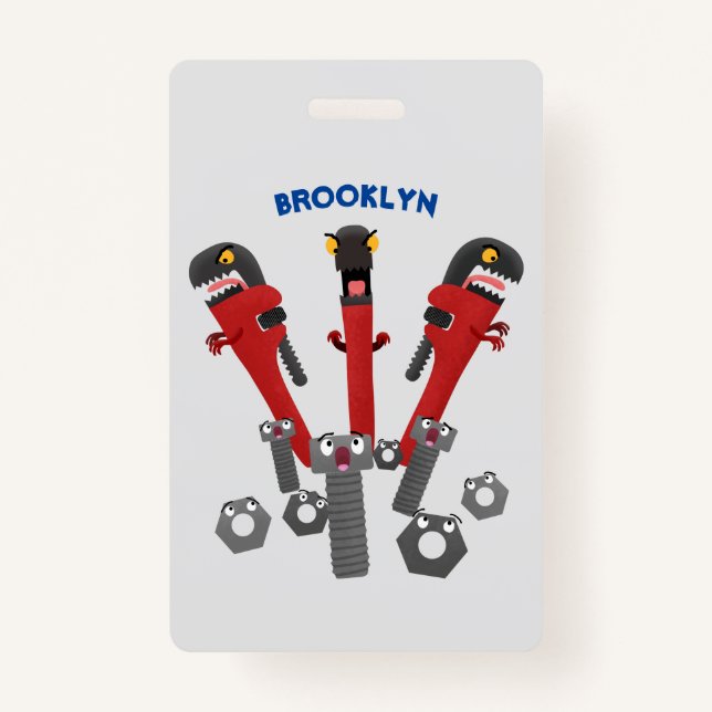 Funny wrench monster tools humour cartoon badge (Front)