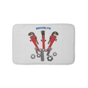 Funny wrench monster tools humour cartoon bath mat