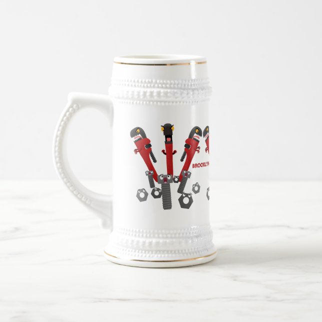 Funny wrench monster tools humour cartoon  beer stein (Left)