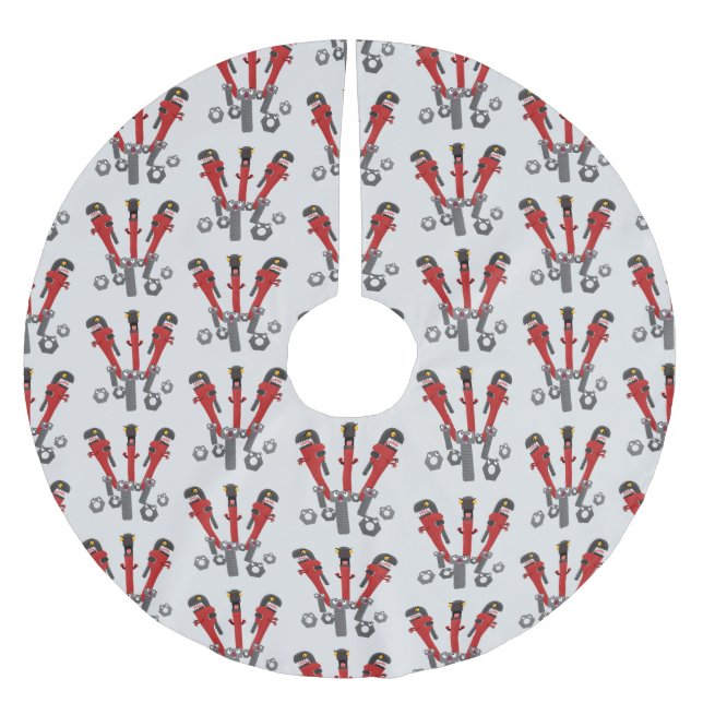 Funny wrench monster tools humour cartoon brushed polyester tree skirt (Front)