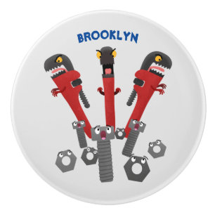 Funny wrench monster tools humour cartoon  ceramic knob
