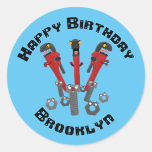 Funny wrench monster tools humour cartoon  classic round sticker