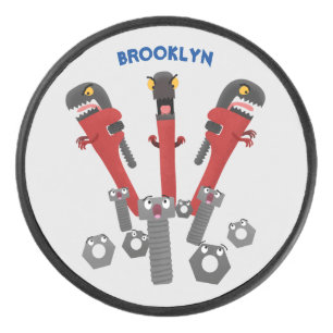 Funny wrench monster tools humour cartoon hockey puck