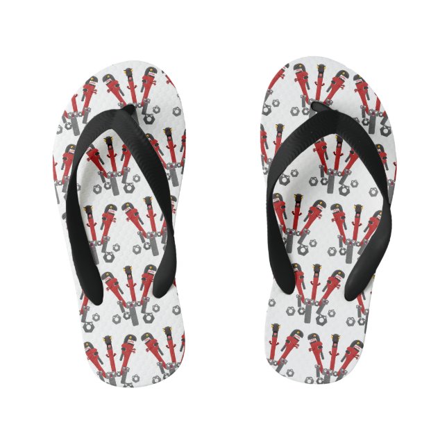 Funny wrench monster tools humour cartoon kid's flip flops (Footbed)