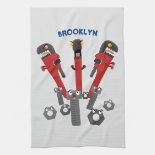 Funny wrench monster tools humour cartoon  kitchen towel