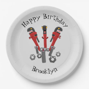 Funny wrench monster tools humour cartoon  paper plate