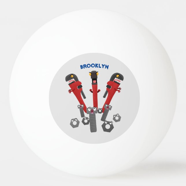 Funny wrench monster tools humour cartoon ping pong ball (Front)
