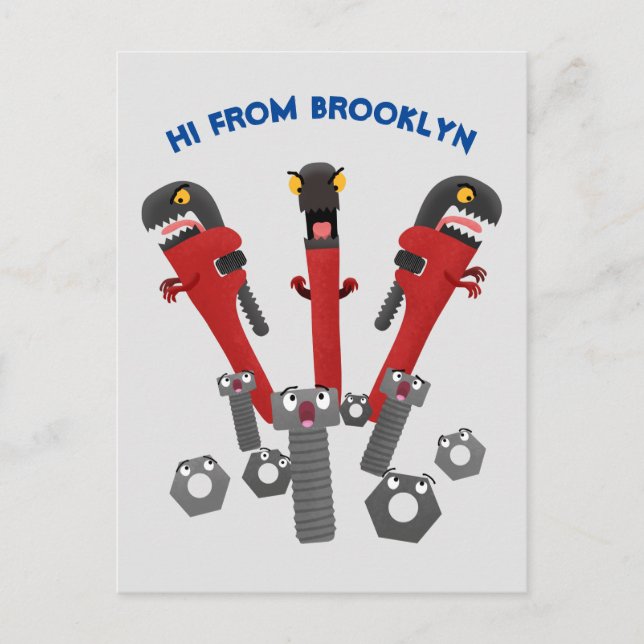 Funny wrench monster tools humour cartoon postcard (Front)