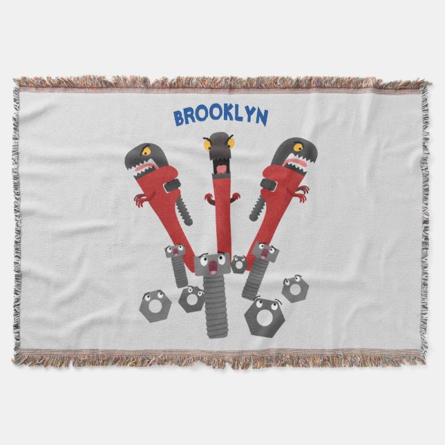 Funny wrench monster tools humour cartoon throw blanket (Front)