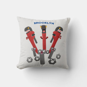 Funny wrench monster tools humour cartoon  throw pillow