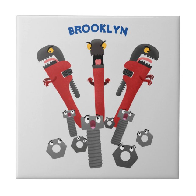 Funny wrench monster tools humour cartoon  tile (Front)