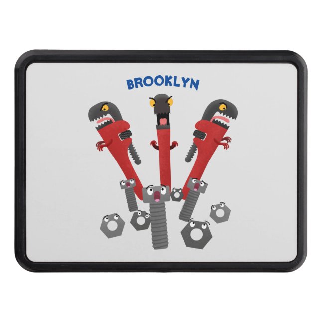 Funny wrench monster tools humour cartoon trailer hitch cover (Front)