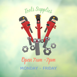 Funny wrench monster tools humour cartoon  window cling