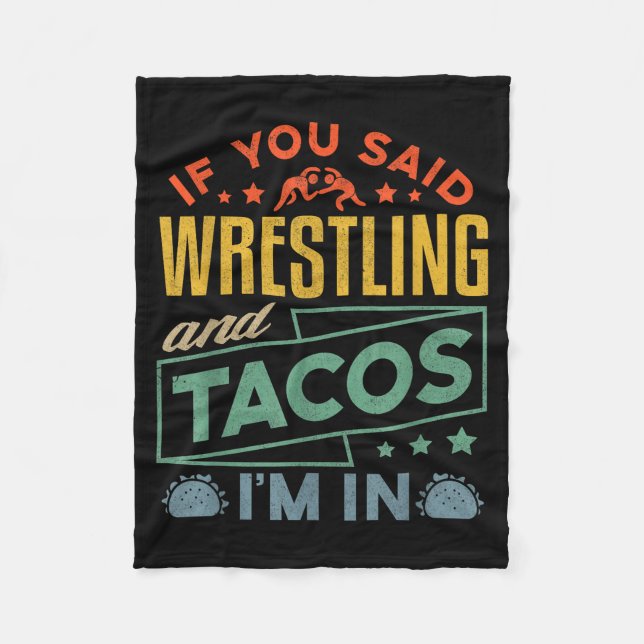 Funny Wrestling And Tacos Shirt Wrestle Retro Men  Fleece Blanket (Front)
